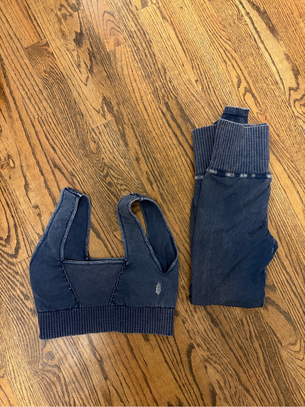 FP Movement Navy Ribbed Sports Bra and Leggings Set